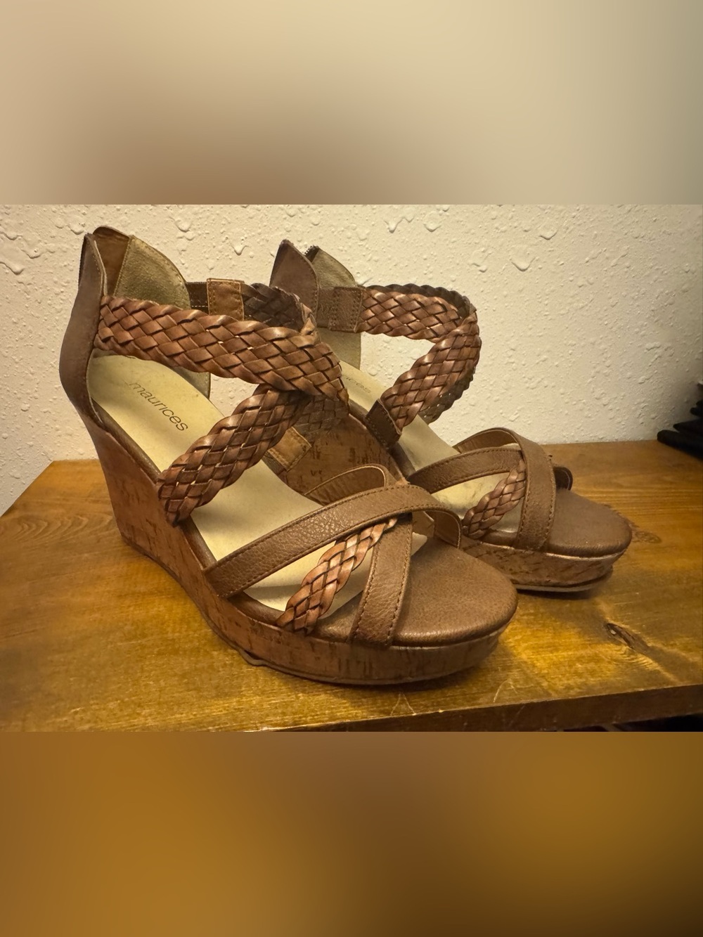 Maurices Braided Brown Cork Wedge Sandals